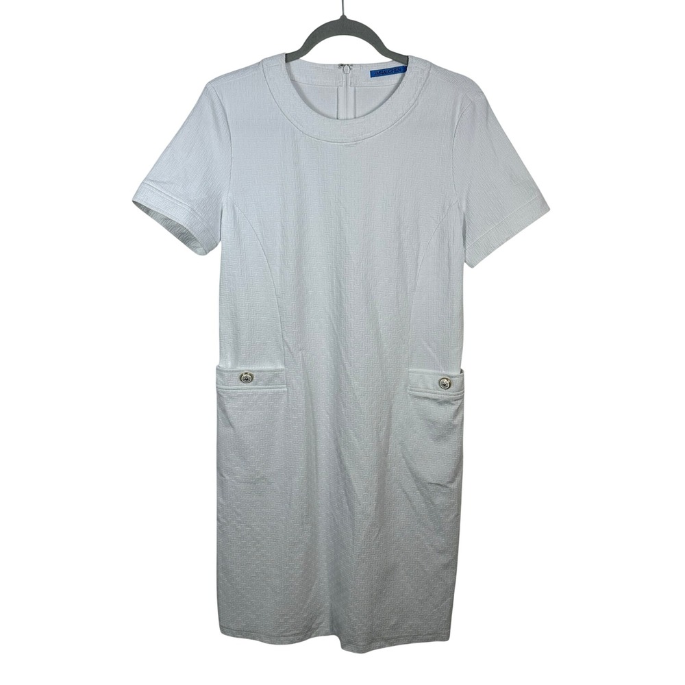 J.McLaughlin Shift Dress Womens M White Excellent Textured Jacquard Pockets